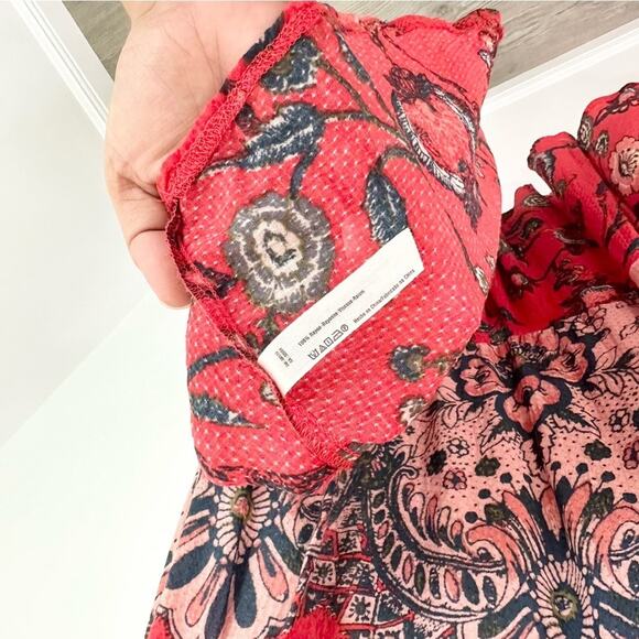 Free People Dobby Dot Flouncy Slip Vintage Combo Red Sleeveless Pockets Small - Picture 7 of 8